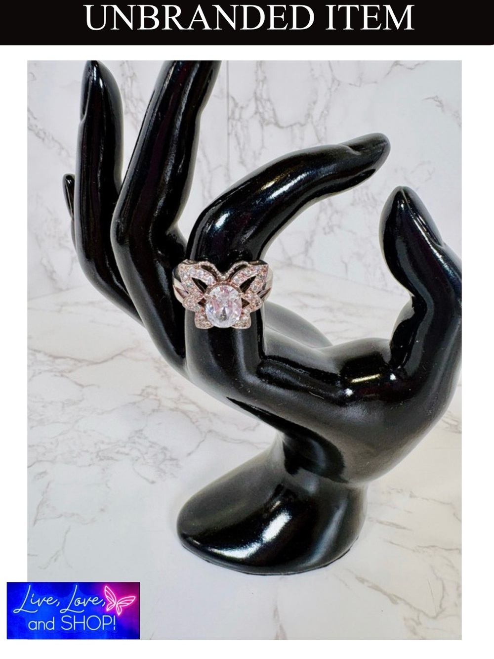 RING: 2.5 CZ Center Stone in a Sterling Silver w/Golden Accents Butterfly Halo